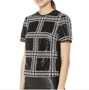 Ted Baker London Womens Top Shirt Bollie Sequin Plaid Check Black White Size 3 8